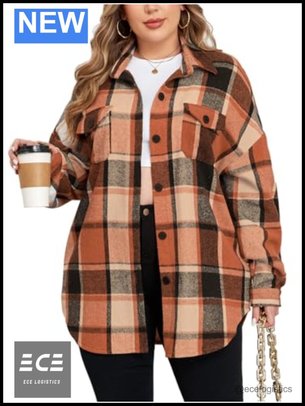 Plus Size Flannel Plaid Shacket Button Down Corduroy Oversized Jacket